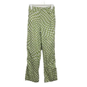 Zara High Waisted Checkered Straight Leg Linen Pants